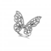 Zinc Alloy Finger Ring Butterfly fashion jewelry & for woman & with rhinestone silver color nickel lead & cadmium free Sold By PC