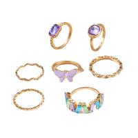 Cink Alloy Ring Set, Cink ötvözet, arany színű aranyozott, 7 darab & divat ékszerek & a nő & strasszos, nikkel, ólom és kadmium mentes, Által értékesített Set