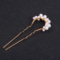 Hair Stick, Brass, with Freshwater Pearl, for woman, nickel, lead & cadmium free, 4-7mm, Sold By PC