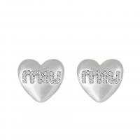 Zinc Alloy Stud Earring Heart silver color plated fashion jewelry & for woman & with rhinestone silver color Sold By Pair