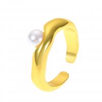 Messing Fingerring, mit ABS-Kunststoff-Perlen, plattiert, Modeschmuck & für Frau, keine, 17mm, verkauft von PC