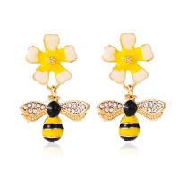 Tibetan Style Drop Earrings, Bee, gold color plated, fashion jewelry & for woman & enamel & with rhinestone, 30x20mm, Sold By Pair