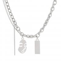 Collar de Aleación de Zinc, con 5cm extender cadena, chapado en color de plata, Doble capa & Joyería & para mujer, plateado, longitud 44 cm, Vendido por UD