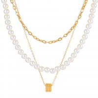 Mode-Multi-Layer-Halskette, Zinklegierung, mit ABS-Kunststoff-Perlen, mit Verlängerungskettchen von 5cm, goldfarben plattiert, drei Schichten & Modeschmuck & für Frau, zwei verschiedenfarbige, Länge 46 cm, verkauft von PC