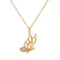 Brass Necklace, with 5cm extender chain, Butterfly, plated, fashion jewelry & for woman & with rhinestone, more colors for choice, Length:47.5 cm, Sold By PC