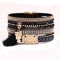 PU Leather Cord Bracelets Zinc Alloy with PU Leather gold color plated fashion jewelry & multilayer & for woman & with rhinestone Sold By PC