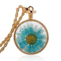Zinc Alloy Jewelry Necklace with Dried Flower & Glass gold color plated fashion jewelry & for woman two different colored 32mm Length 70 cm Sold By PC