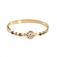 Bracelet Evil Eye bijoux, Acier inoxydable 304, pour femme & émail & avec strass, doré, Diamètre intérieur:Environ 80mm, Vendu par PC