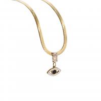 Evil Eye smykker halskæde, 304 rustfrit stål, med Cubic Zirconia, med 5cm extender kæde, for kvinde & med rhinestone, flere farver til valg, Længde Ca. 39 cm, Solgt af PC