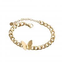 Stainless Steel Jewelry Bracelet 304 Stainless Steel with 5cm extender chain Butterfly Vacuum Ion Plating for woman golden Length Approx 16 cm Sold By PC