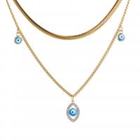 Evil Eye Jewelry Necklace, 304 Stainless Steel, with Rhinestone Clay Pave, with 5cm extender chain, Vacuum Ion Plating, Double Layer & for woman & enamel, more colors for choice, Length:Approx 42 cm, Sold By PC