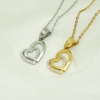 Stainless Steel Heart Pendants, 316L Stainless Steel, Vacuum Ion Plating, fashion jewelry & for woman & with rhinestone, more colors for choice, 22x13mm, Sold By PC