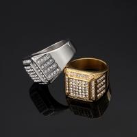 Rhinestone Stainless Steel Finger Ring 316L Stainless Steel Vacuum Ion Plating & for man & with rhinestone 19mm Sold By PC