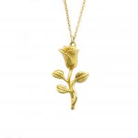 Pendentif fleur en acier inoxydable, acier inoxydable 316L, Rose, bijoux de mode & pour femme, doré, 14x32mm, Vendu par PC