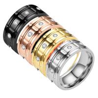 Rhinestone нержавеющей стали палец кольцо, Нержавеющая сталь 304, Мужская & разный размер для выбора & со стразами, Много цветов для выбора, 8mm, продается PC