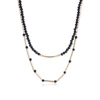 Mode-Multi-Layer-Halskette, Kristall, mit Zinklegierung, mit Verlängerungskettchen von 7cm, goldfarben plattiert, Doppelschicht & Modeschmuck & für Frau, Jet schwarz, Länge:46 cm, 40.3 cm, verkauft von PC