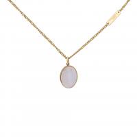 Brass Necklace with White Shell with 6cm extender chain Flat Oval gold color plated fashion jewelry & for woman golden nickel lead & cadmium free Length 47 cm Sold By PC
