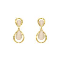 Brass Drop Earring with Cats Eye Teardrop gold color plated fashion jewelry & for woman nickel lead & cadmium free Sold By Pair