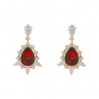 Brass Drop Earring, with Glass Rhinestone, Teardrop, gold color plated, fashion jewelry & micro pave cubic zirconia & for woman, red, nickel, lead & cadmium free, 16x26mm, Sold By Pair