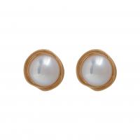 Brass Stud Earring, with Mabe Pearl, Flat Round, gold color plated, fashion jewelry & for woman, white, nickel, lead & cadmium free, 19x18mm, Sold By Pair