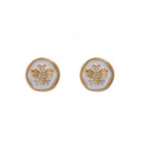Brass Stud Earring, Bee, gold color plated, fashion jewelry & for woman & enamel, white, nickel, lead & cadmium free, 12x12mm, Sold By Pair