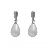 Messing Tropfen Ohrringe, mit Kunststoff Perlen, Platinfarbe platiniert, Modeschmuck & für Frau, weiß, frei von Nickel, Blei & Kadmium, 11x27mm, verkauft von Paar