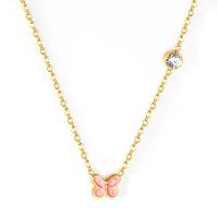 Edelstahl Schmuck Halskette, 304 Edelstahl, mit Verlängerungskettchen von 5cm, Schmetterling, für Frau & Emaille & mit Strass, keine, Länge:ca. 45 cm, verkauft von PC
