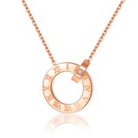 Titanium Steel Necklace Donut real rose gold plated with roman number & oval chain & for woman & with rhinestone Length Approx 18 Inch Sold By PC