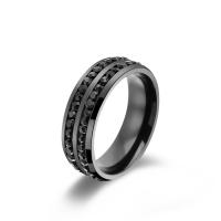 Titantium Steel Finger Ring, Titanium Steel, egynemű & különböző méretű a választás & strasszos, fekete, Méret:6-13, Által értékesített PC