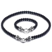 Titanium Steel Necklace, with Glass Beads, different styles for choice & for man, black, Sold By PC