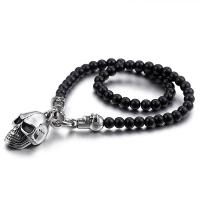 Titanium Steel Necklace with Glass Beads & for man black Sold By PC