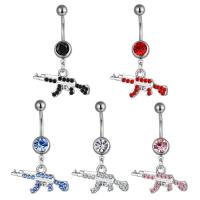 Stainless Steel Belly Ring, 316L Stainless Steel, polished, for woman & with rhinestone, more colors for choice, 25x40mm, Sold By PC
