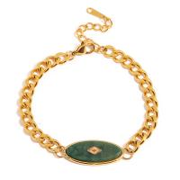 Bijoux bracelet en acier inoxydable, Acier inoxydable 304, avec jade Africain, avec 3.5cm chaînes de rallonge, bijoux de mode & pour femme, deux couleurs différentes, 12mm, Longueur:18.5 cm, Vendu par PC
