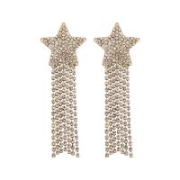 Fashion Fringe Brincos, liga de zinco, cromado de cor dourada, joias de moda & para mulher & com strass, dourado, 95x30mm, vendido por par