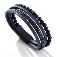 PU Leather Cord Bracelets Zinc Alloy with PU Leather & Gemstone fashion jewelry & multilayer & for woman 215mm Sold By Pair