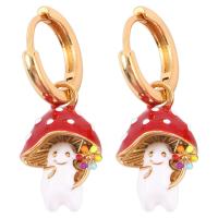 Brass Drop Earring mushroom gold color plated for woman & enamel mixed colors nickel lead & cadmium free Sold By Pair