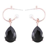 Brass Drop Earring with Glass Rhinestone & Plastic Pearl Teardrop rose gold color plated for woman black nickel lead & cadmium free Sold By Pair