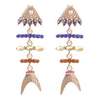 Rhinestone Earring Zinc Alloy Fish Bone gold color plated for woman & with rhinestone multi-colored nickel lead & cadmium free Sold By Pair
