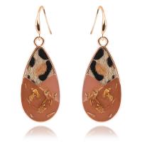Earring Jewelry, Tibetan Style, with Polyester, Teardrop, gold color plated, for woman & enamel, mixed colors, nickel, lead & cadmium free, 16x45mm, Sold By Pair