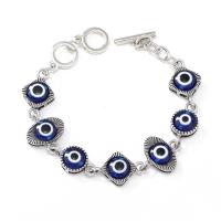 Bracelet Evil Eye bijoux, alliage de zinc, Placage de couleur argentée, pour femme & émail, bleu, protéger l'environnement, sans nickel, plomb et cadmium, 20mm, Longueur:Environ 21 cm, Vendu par PC