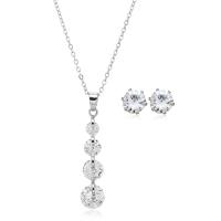 Cubic Zirconia Micro Pave Tibetan Style Jewelry Sets, Stud Earring & necklace, with Cubic Zirconia, with 5cm extender chain, silver color plated, for woman, clear, nickel, lead & cadmium free, 29mm,7mm, Length:Approx 42 cm, Sold By Set