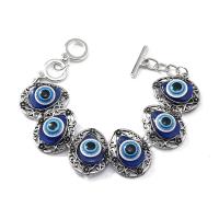 Evil Eye Jewelry Bracelet, Tibetan Style, Teardrop, silver color plated, Unisex & enamel, blue, nickel, lead & cadmium free, 27mm, Length:Approx 21 cm, Sold By PC