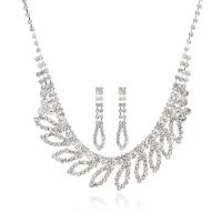 Rhinestone Jewelry Sets earring & necklace Zinc Alloy with 12cm extender chain silver color plated for woman & with rhinestone clear nickel lead & cadmium free 18mm 43mm Length Approx 34 cm Sold By Set