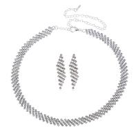 Strass Jewelry Sets, örhänge & halsband, med Zink Alloy, med 16cm extender kedja, silver pläterad, för kvinna, klar, 9mm,10x33mm, Längd Ca 35 cm, Säljs av Ställ