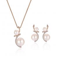 Zinc Alloy Jewelry Sets earring & necklace with Plastic Pearl with 5cm extender chain gold color plated for woman & with rhinestone white nickel lead & cadmium free  Length Approx 45 cm Sold By Set