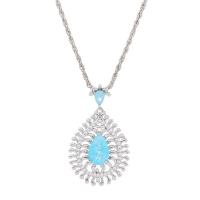 Stainless Steel Jewelry Necklace 304 Stainless Steel with Cubic Zirconia & Zinc Alloy with 5cm extender chain Teardrop silver color plated for woman blue 24mm Length Approx 45 cm Sold By PC