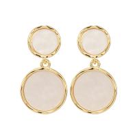 Shell Earrings Zinc Alloy with Shell Flat Round gold color plated for woman nickel lead & cadmium free Sold By Pair