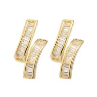 Tibetan Style Stud Earring, with Cubic Zirconia, gold color plated, for woman, clear, nickel, lead & cadmium free, 9x19mm, Sold By Pair