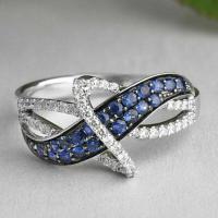 Cubic Zirconia Micro Pave Brass Ring with Cubic Zirconia platinum plated & for woman blue nickel lead & cadmium free 12.50mm Sold By PC