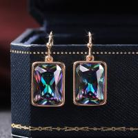 Cubic Zircon (CZ) Drop Earring Brass with Cubic Zirconia Rectangle gold color plated for woman multi-colored nickel lead & cadmium free 29mm Sold By Pair